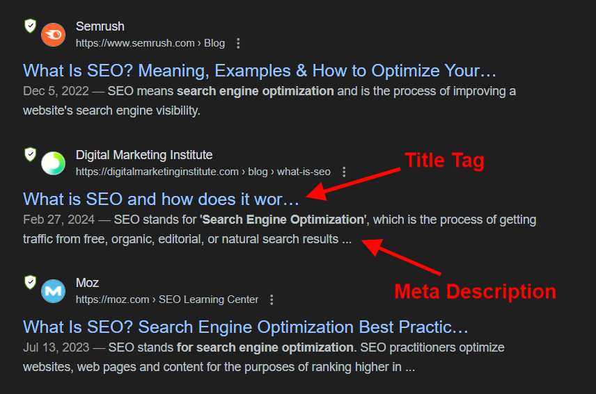 keywords in title tags and meta descriptions